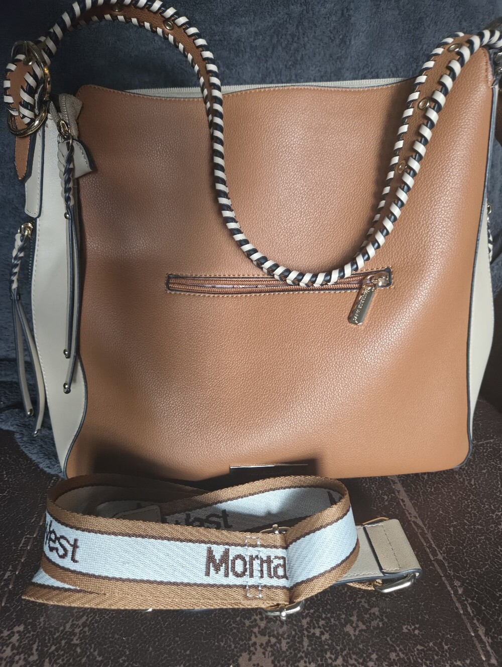 Montana WEST Tan & Cream Leather Shoulder Bag with Detachable Strap